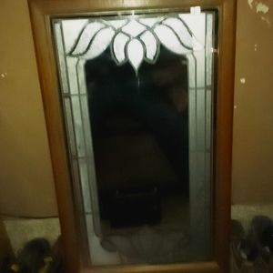 Antique European Vintage Three Colored Stained Glass Mirror